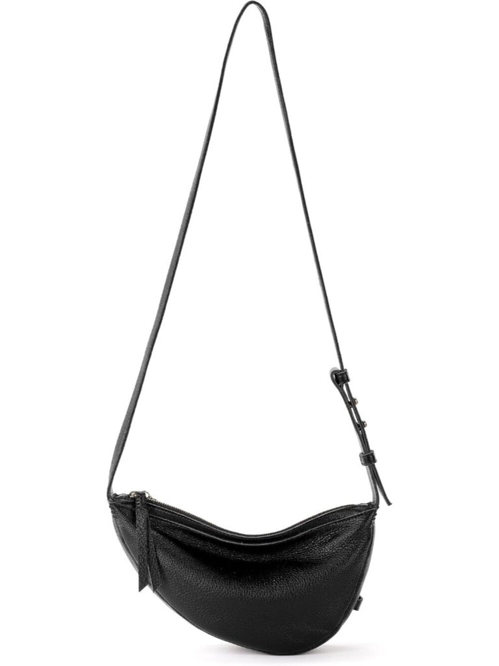 Women Black Leather Zipper Closure & Adjustable Strap Travel Crossbody Handbag